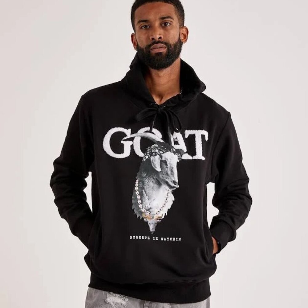 STREETZ IZ WATCHIN Black GOAT Graphic Hoodie Sweatshirt